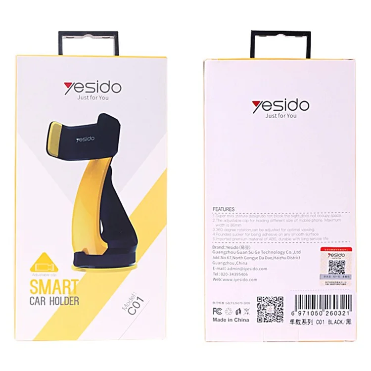 Soporte para teléfono móvil del coche YESIDO C1 giratorio 360 grados, universal con ventosa