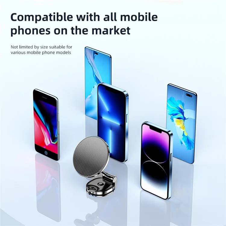 Carbon Fiber Texture Car Adhesive Base Magnetic Absorption Alloy Phone Holder Folding Bracket - Silver