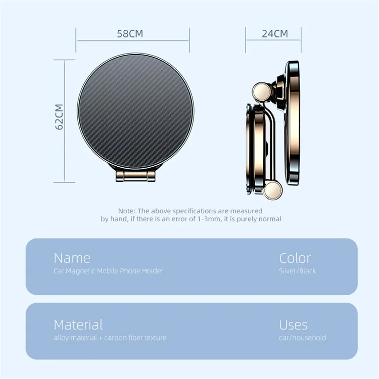 Carbon Fiber Texture Car Adhesive Base Magnetic Absorption Alloy Phone Holder Folding Bracket - Silver