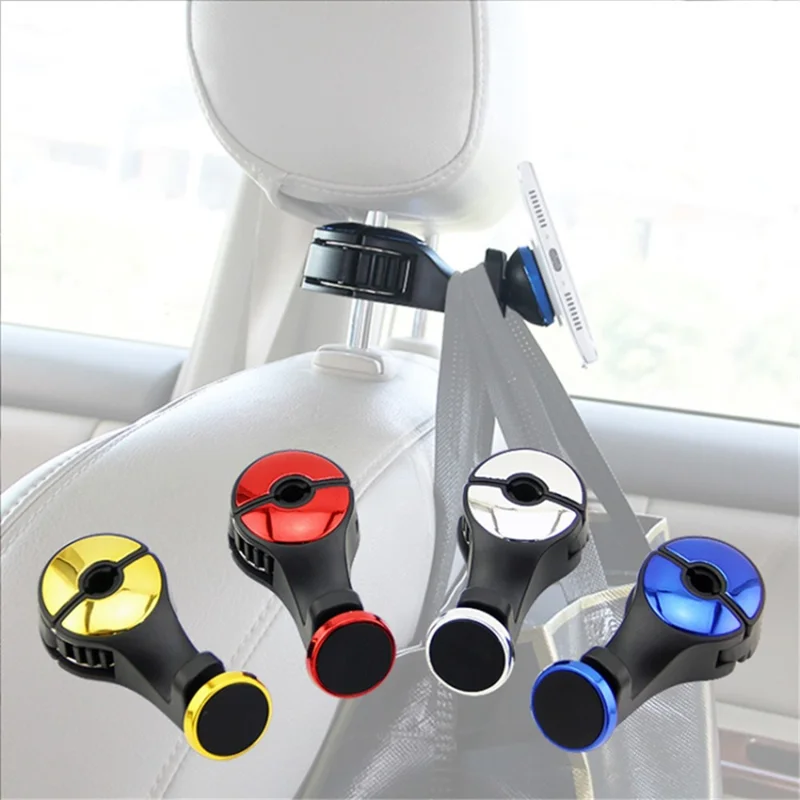 Car Back Seat Headrest Hook Phone Holder Portable Seat Back Magnetic Hanger for Bag Purse Cloth - Silver