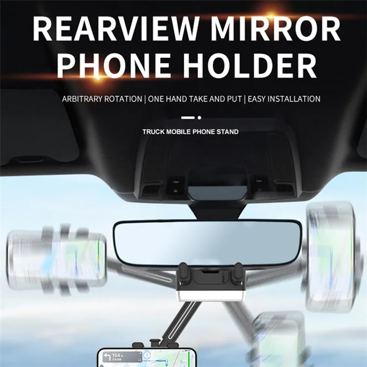 H23-8 Rearview Mirror Phone Holder Rotatable and Retractable Phone Mount for Car
