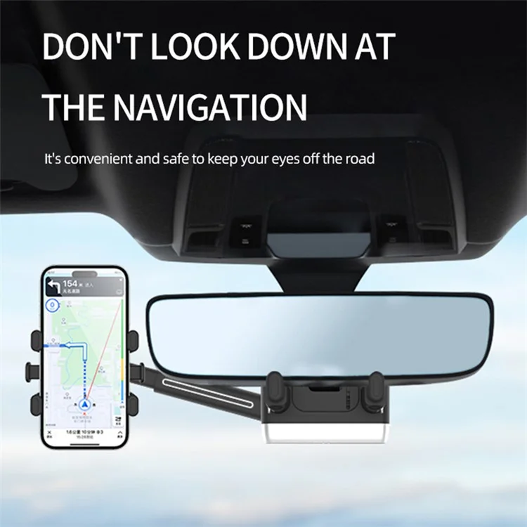 H23-8 Rearview Mirror Phone Holder Rotatable and Retractable Phone Mount for Car