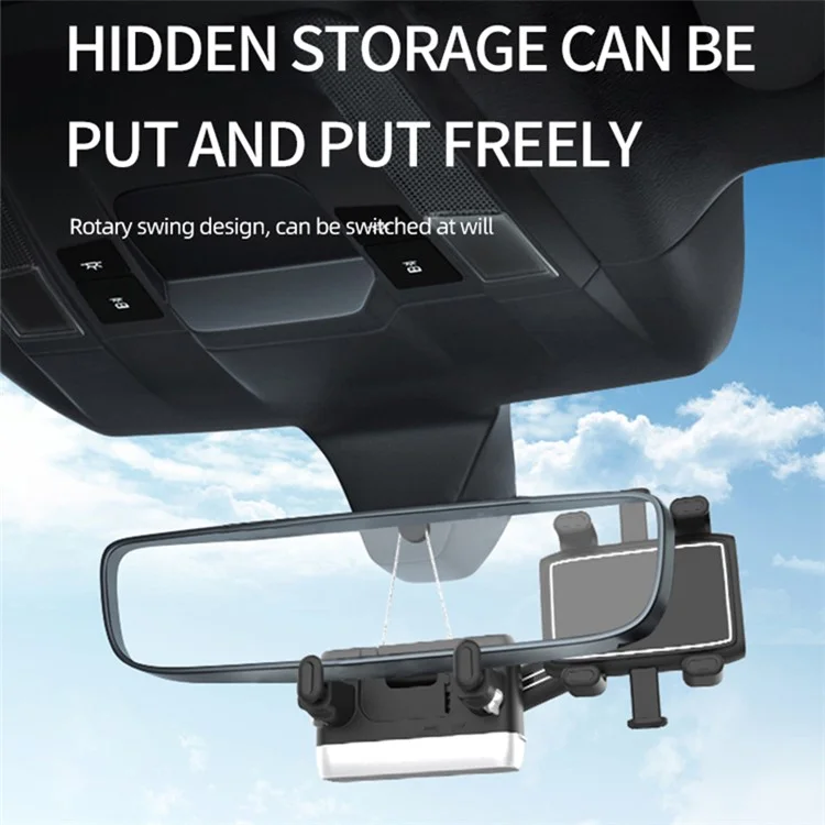H23-8 Rearview Mirror Phone Holder Rotatable and Retractable Phone Mount for Car
