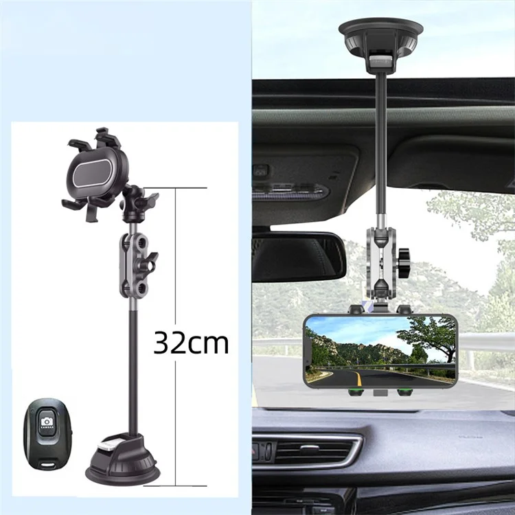 Suporte de Telefone para Carro CKYK-01 com Ventosa para Parabrisas e Controle Remoto Bluetooth, Versão Longa