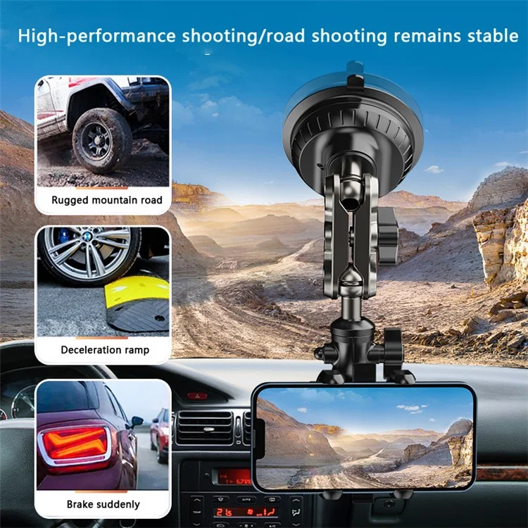 CK-01 Suction Cup Phone Mount Long Neck Car Phone Holder for Driving, Live Streaming