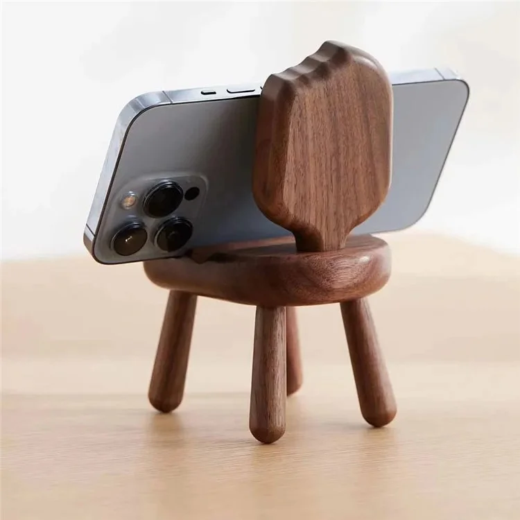 SJJ-HHTM-1 Chair-Shaped Creative Phone Holder for iPhone 16 / 16 Plus / 16 Pro / 16 Pro Max Walnut Solid Wood Tablet Mobile Phone Stand