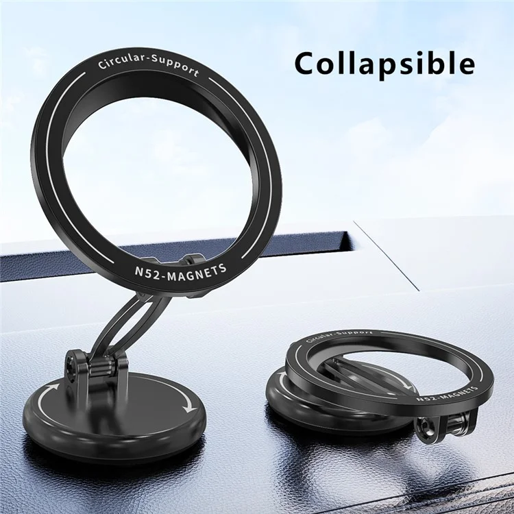 Car Dashboard Magnetic 360-Degree Rotation Phone Holder Zinc Alloy Foldable Bracket for iPhone 16 / 16 Plus / 16 Pro / 16 Pro Max