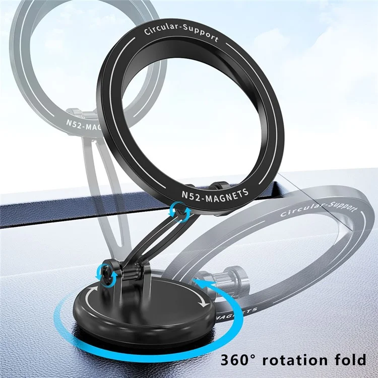 Car Dashboard Magnetic 360-Degree Rotation Phone Holder Zinc Alloy Foldable Bracket for iPhone 16 / 16 Plus / 16 Pro / 16 Pro Max