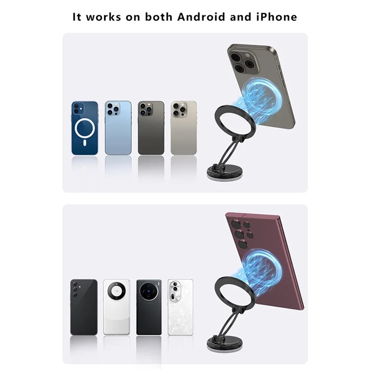 Car Dashboard Magnetic 360-Degree Rotation Phone Holder Zinc Alloy Foldable Bracket for iPhone 16 / 16 Plus / 16 Pro / 16 Pro Max