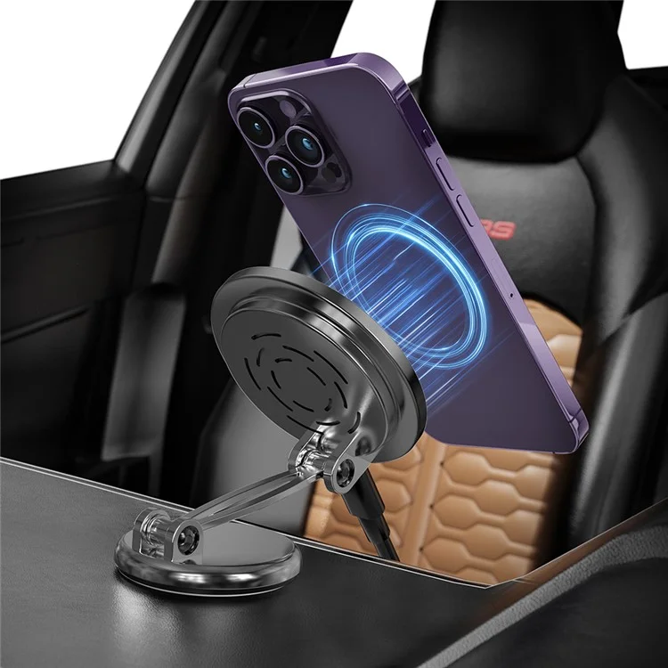 Car Dashboard Magnetic 360-Degree Rotation Phone Holder Zinc Alloy Foldable Bracket for iPhone 16 / 16 Plus / 16 Pro / 16 Pro Max