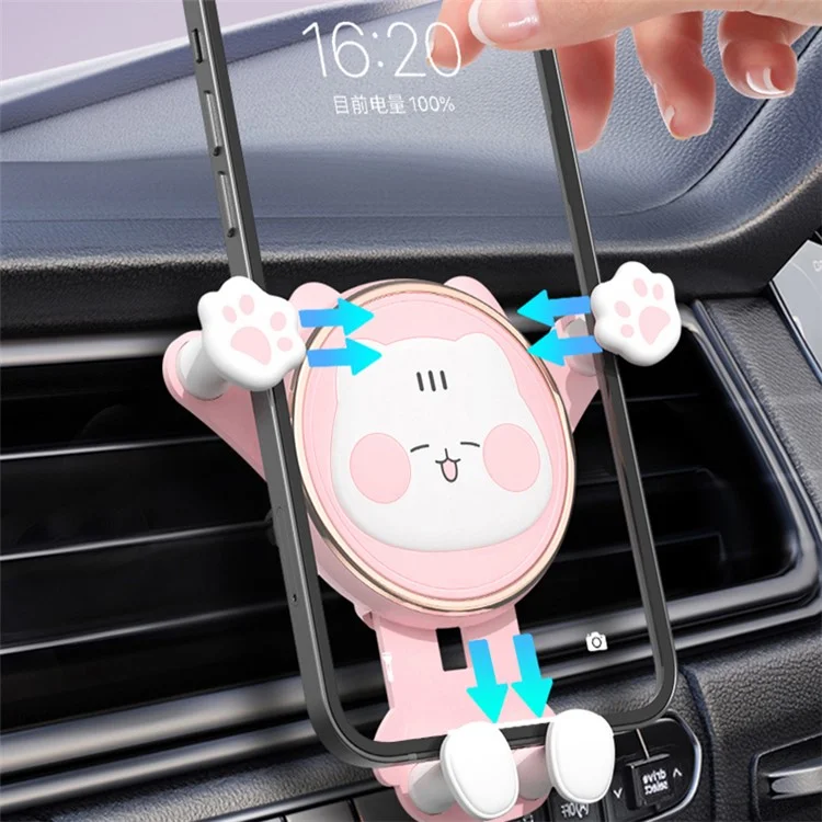 ICARER FAMILY Cat Paw Design Gravity Car Phone Holder for iPhone 16 / 16 Plus / 16 Pro / 16 Pro Max - Pink