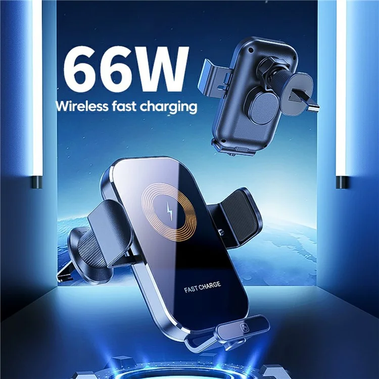 X12s 66W High Power Intelligent Induction Car Air Vent Hook Wireless Charger - Silver