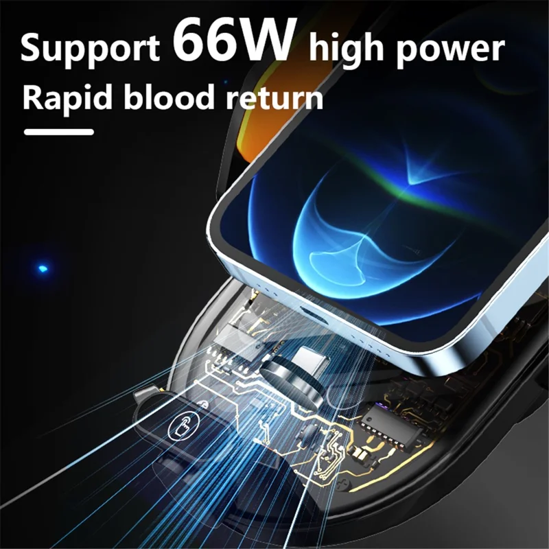 C23 Car Air Vent Phone Holder Wireless Charger 66W Phone Charging Bracket with 3 Magnetic Plugs - Black