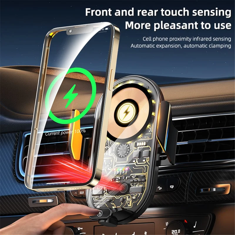 C23 Car Air Vent Phone Holder Wireless Charger 66W Phone Charging Bracket with 3 Magnetic Plugs - Black