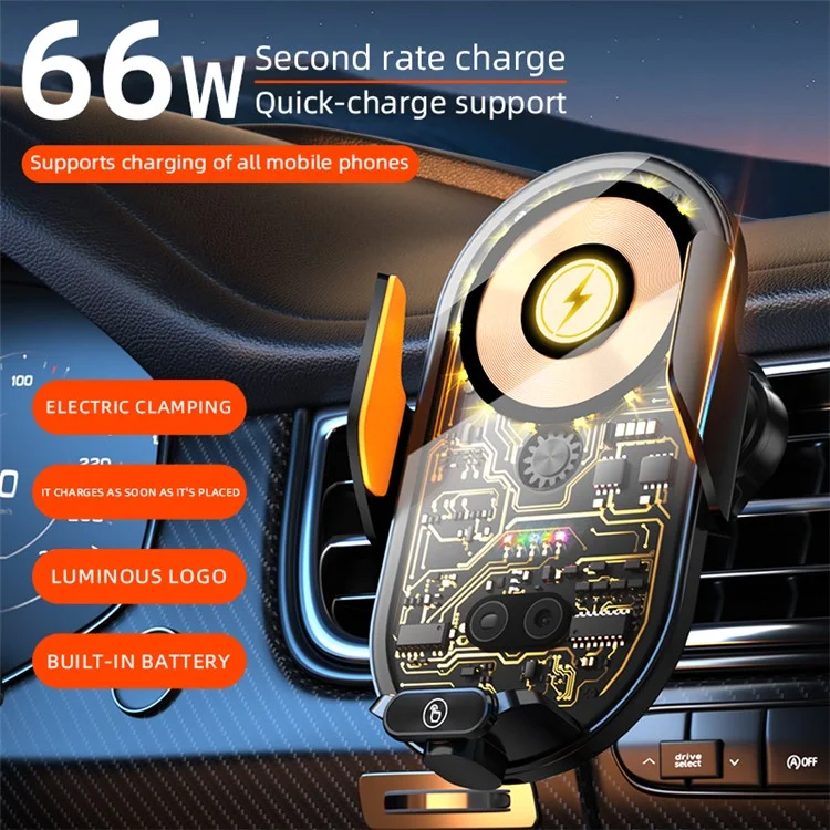C23 Car Air Vent Phone Holder Wireless Charger 66W Phone Charging Bracket with 3 Magnetic Plugs - Gold
