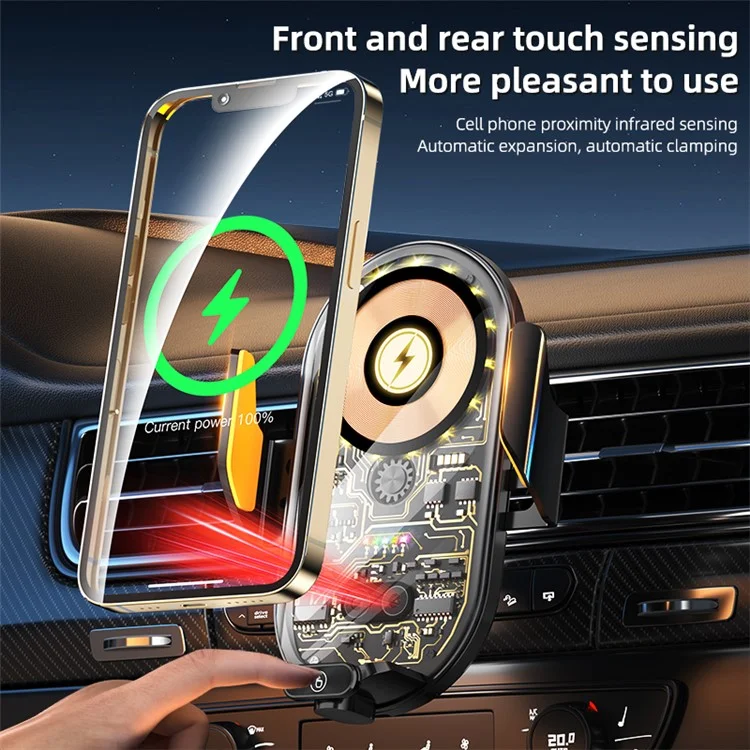 C23 Car Air Vent Phone Holder Wireless Charger 66W Phone Charging Bracket with 3 Magnetic Plugs - Gold