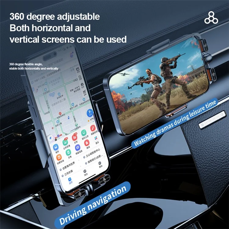 F18 Car Wireless Charger Infrared Sensor Aluminum Alloy+PC Phone Charging Bracket with 2 Magnetic Plugs - Trasparente Nero