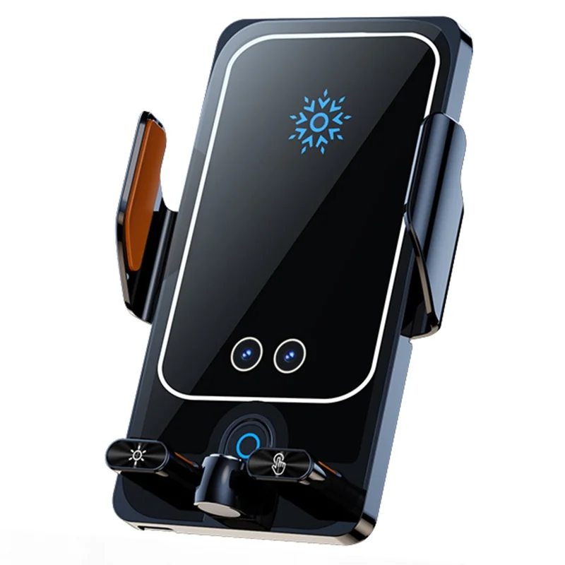 F18 Car Wireless Charger Infrared Sensor Aluminum Alloy+PC Phone Charging Bracket with 2 Magnetic Plugs - Black