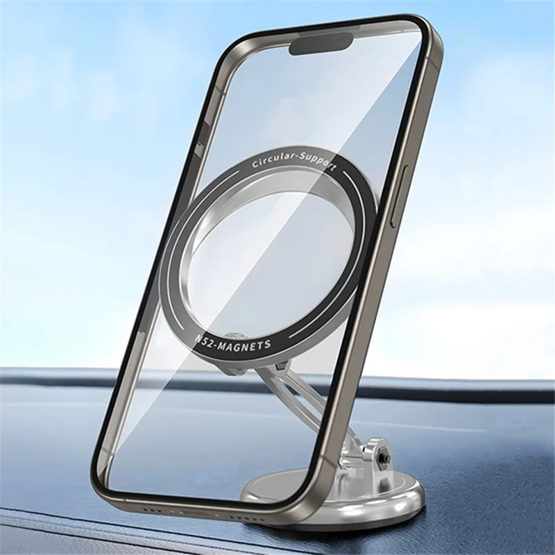 Car Mount Magnetic Phone Holder Rotary Foldable Zinc Alloy Phone Stand - Silver