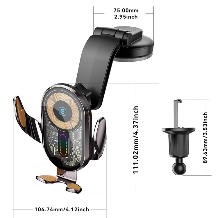 ESSAGER Music Pickup Lighting Car Phone Holder Wireless Ladegerät mit Hook+Saugnapf Boden