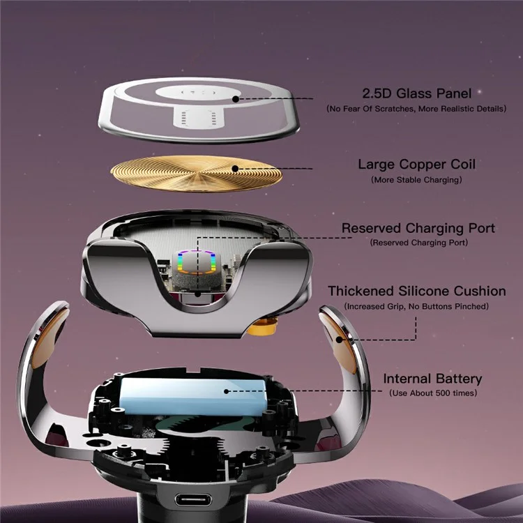 ESSAGER Music Pickup Lighting Car Phone Holder Wireless Ladegerät mit Hook+Saugnapf Boden