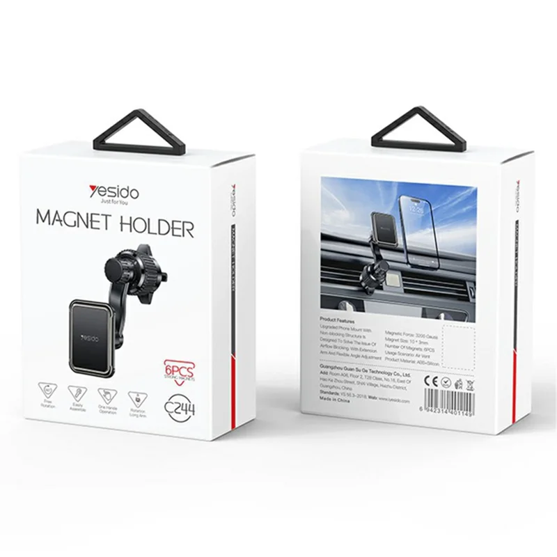 YESIDO C244 Car Air Vent Phone Mount Rotation Magnetic Absorption Cellphone Holder Bracket