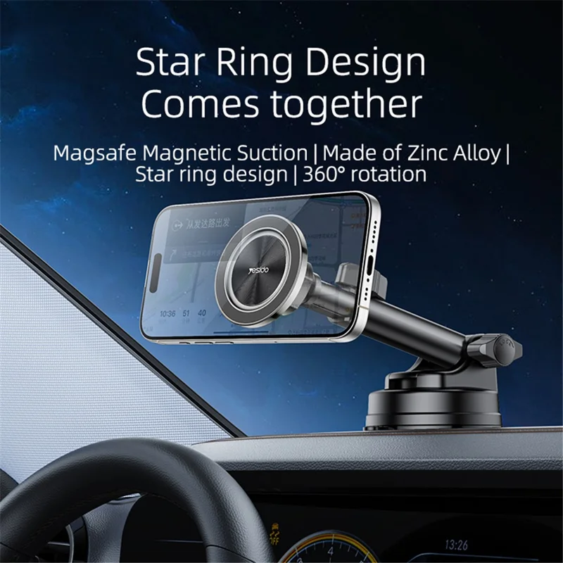 YESIDO C179 Suction Cup Bottom Car Strong Magnetic Mount Zinc Alloy Cell Phone Holder Bracket