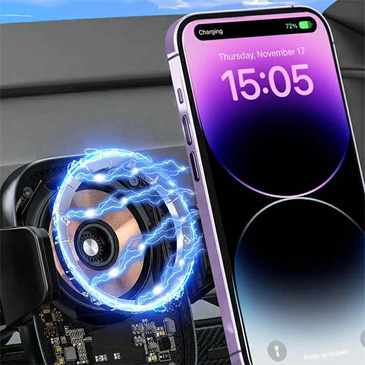 X17 Car Air Outlet Mount Phone Holder Tempered Glass Panel Magnetic 15W Wireless Charger