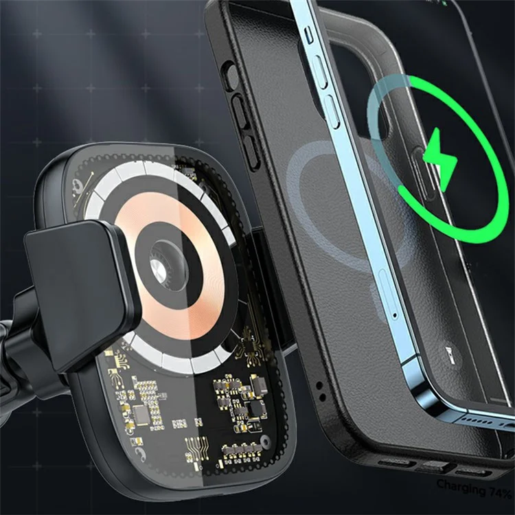 X17 Car Air Outlet Mount Phone Holder Tempered Glass Panel Magnetic 15W Wireless Charger