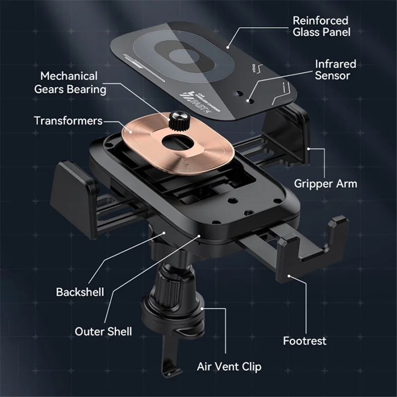 X18 15W Car Wireless Charger Automatic Induction Vehicle Air Vent Phone Charging Bracket