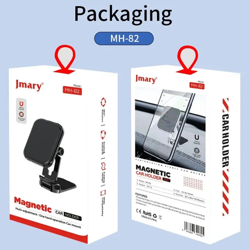 JMARY MH-82 Car Dashboard Mount Magnetic Phone Holder Zinc Alloy Foldable Cellphone Stand