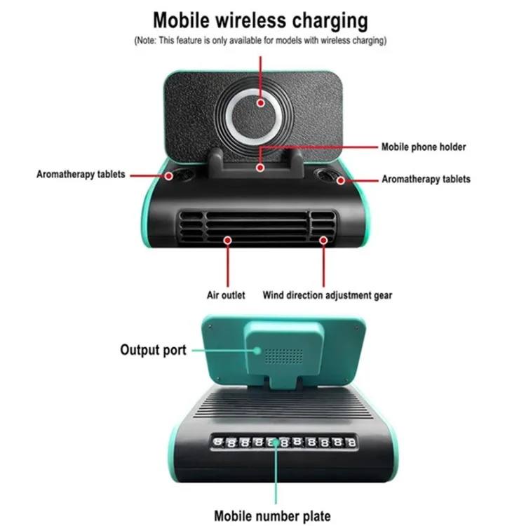 Car Phone Holder 4-in-1 Car Aromatherapy Vehicle Radiator Temporary Parking Number Sign - 12V