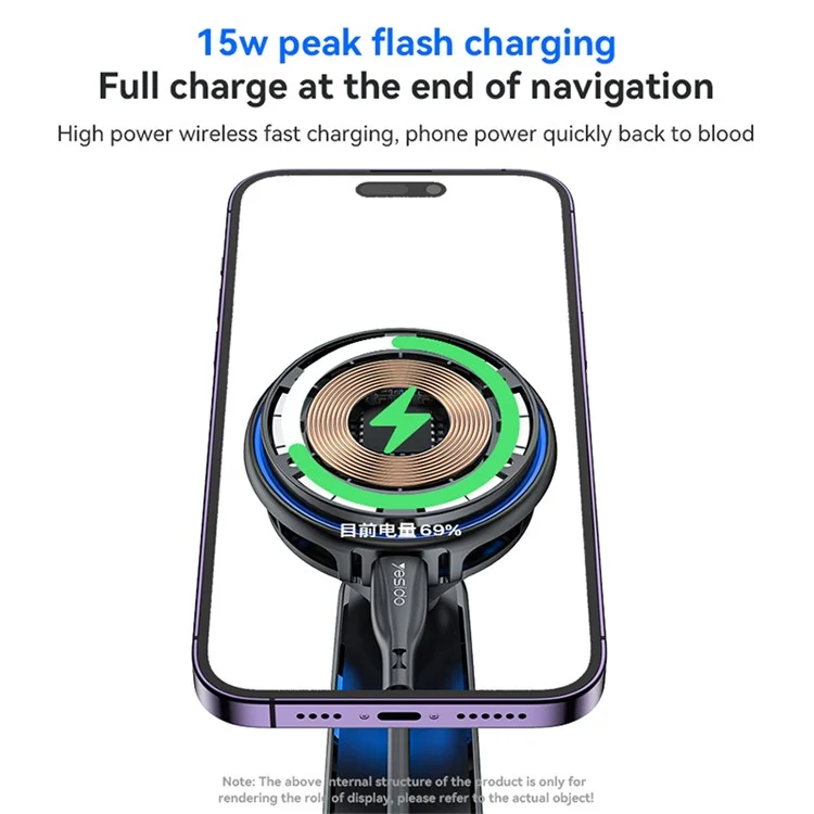 YESIDO C311 Semiconductor Cooling Magnetic Wireless Charger Car Dashboard Phone Charging Bracket