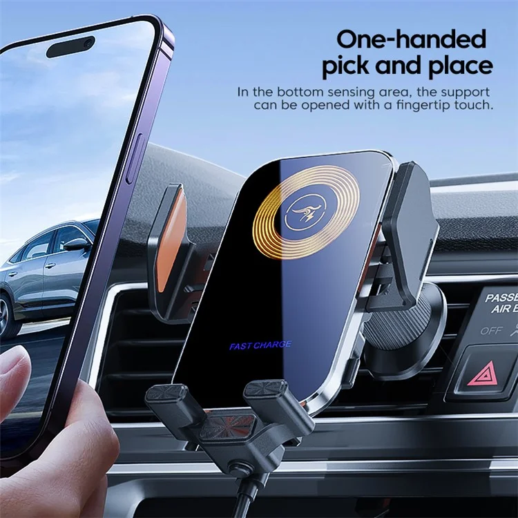 X15 Car Air Vent Cell Phone Mount Holder Wireless Charger Mobile Phone Bracket - Silver