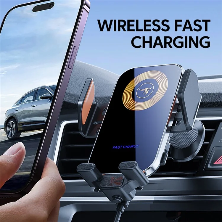 X15 Car Air Vent Cell Phone Mount Holder Wireless Charger Mobile Phone Bracket - Silver