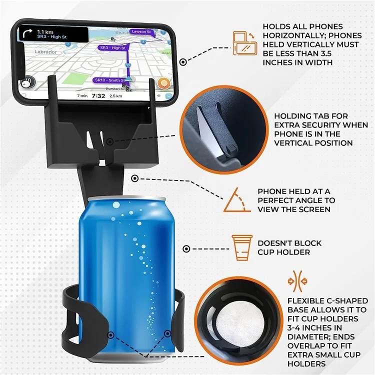 Car Cup Holder Cell Phone Bracket Vehicle Drink Can Water Bottle Storage Stand