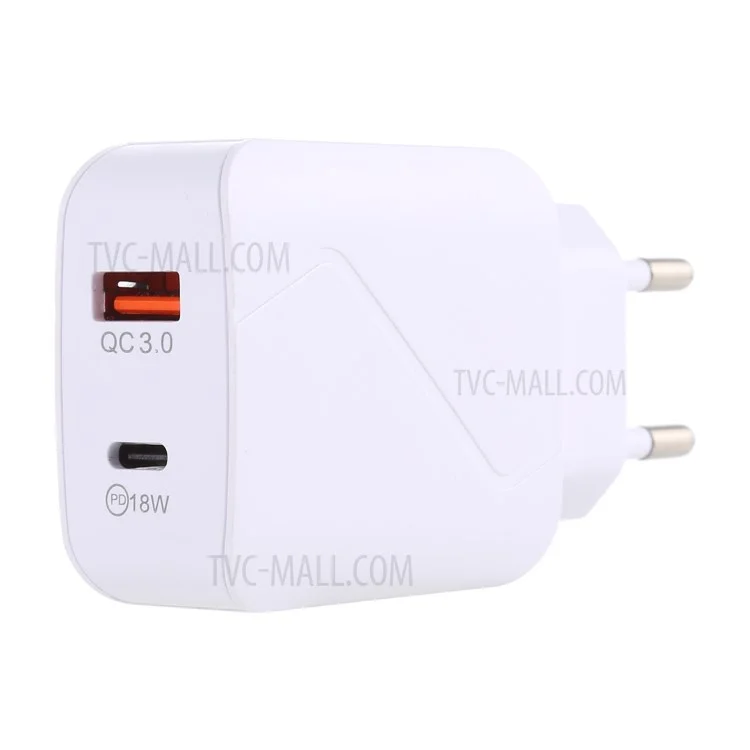 LZ-819 QC 3.0 + PD 18W Type C Dual Ports Dual Chargeur Mural Chargeur Rapide Adaptateur Secteur - Blanc