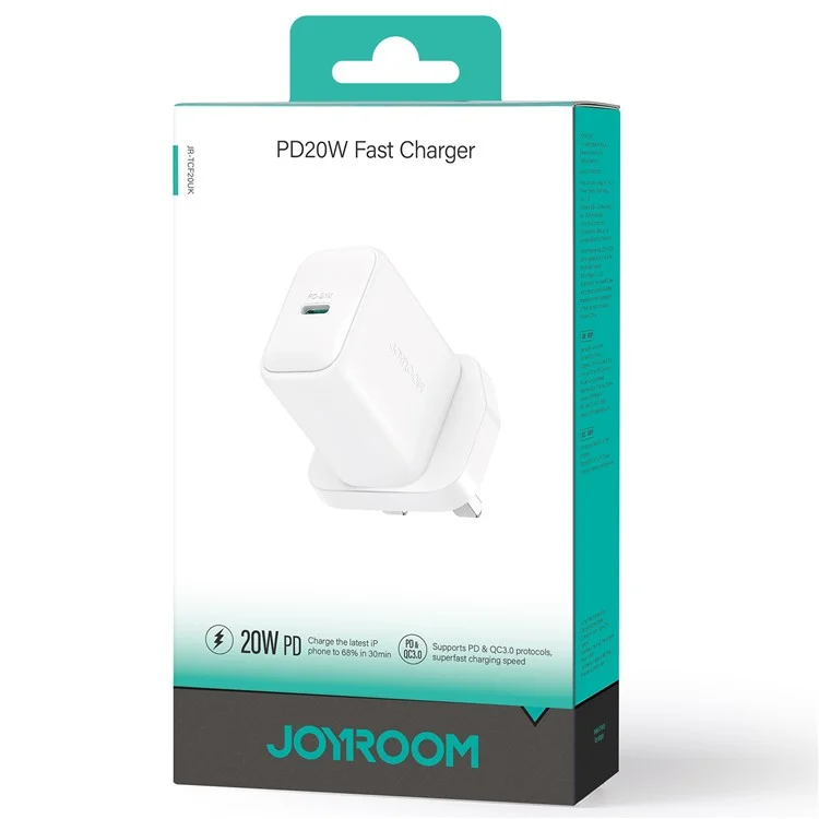 JOYROOM JR-TCF20 UK Plug PD 20W Fast Charger Type-C Wall Charger Adapter for iPhone 16-15 Series, White
