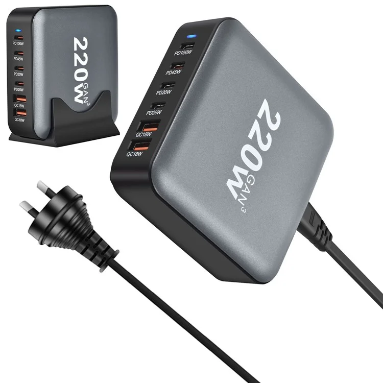 YMS-666 220W 4 Type-C + 2 USB Chargeur de bureau haute puissance à charge rapide GaN - Prise AU