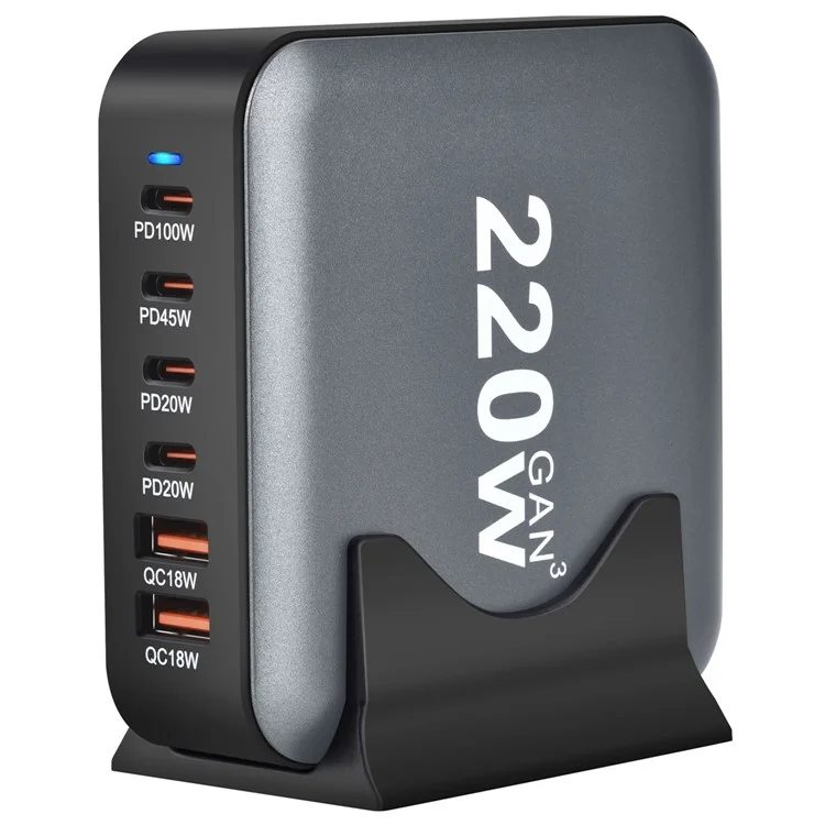 YMS-666 220W 4 Type-C + 2 USB Chargeur de bureau haute puissance à charge rapide GaN - Prise AU