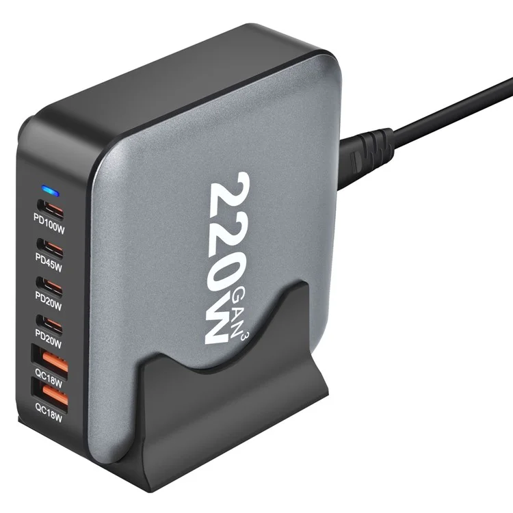 YMS-666 220W 4 Type-C + 2 USB Chargeur de bureau haute puissance à charge rapide GaN - Prise AU