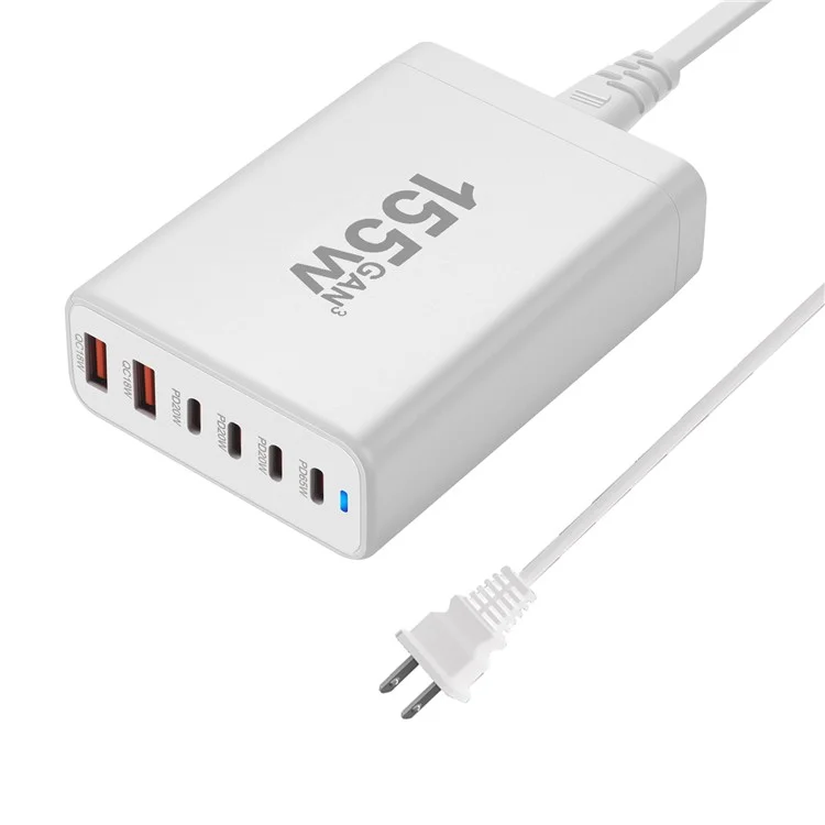 Chargeur de bureau portable 155W Gan à 4 ports type-C + 2 USB - Plug US / Blanc