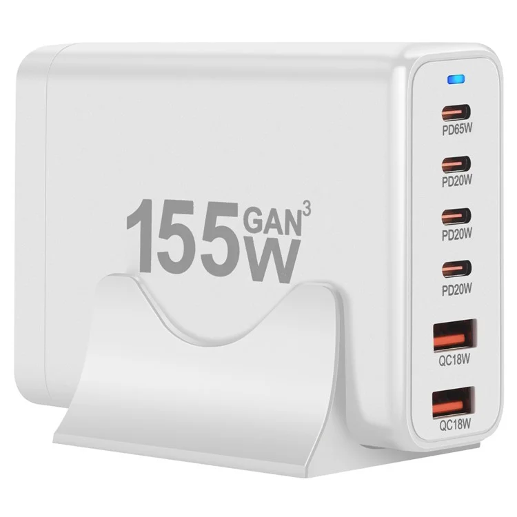 Chargeur de bureau portable 155W Gan à 4 ports type-C + 2 USB - Plug US / Blanc