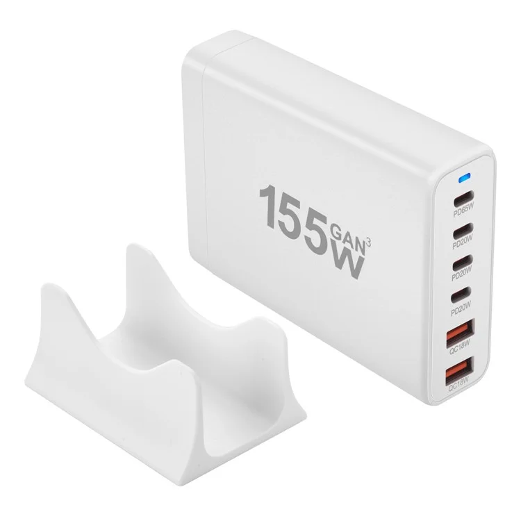 Chargeur de bureau portable 155W Gan à 4 ports type-C + 2 USB - Plug US / Blanc