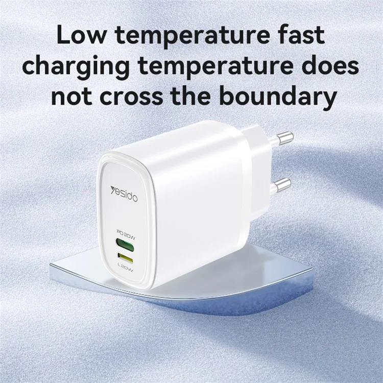 YESIDO YC44 PD 20W Fast Charging USB+8-Pin Adapter EU Plug Travel Charger con Cavo da 1m - Bianco