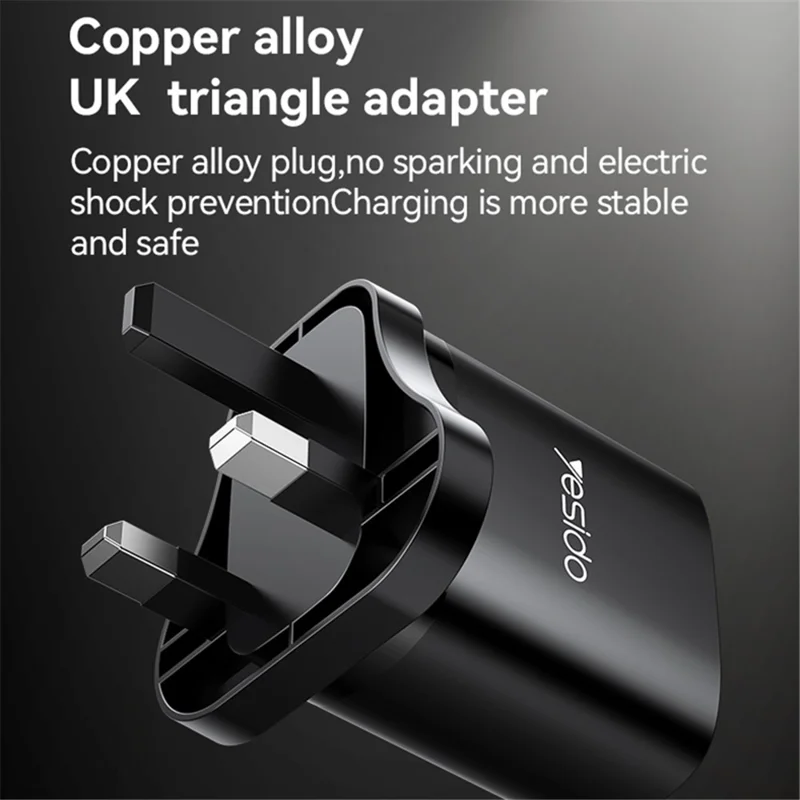 YESIDO YC53 20W UK Plug Charging Adapter Wall Charger with Type-C to iP Cable - Black