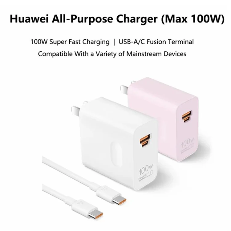 HUAWEI HW-200500C02 Adattatore da 100W ad alta potenza con USB-A + Tipo-C Spina a parete CN con cavo - Rosa