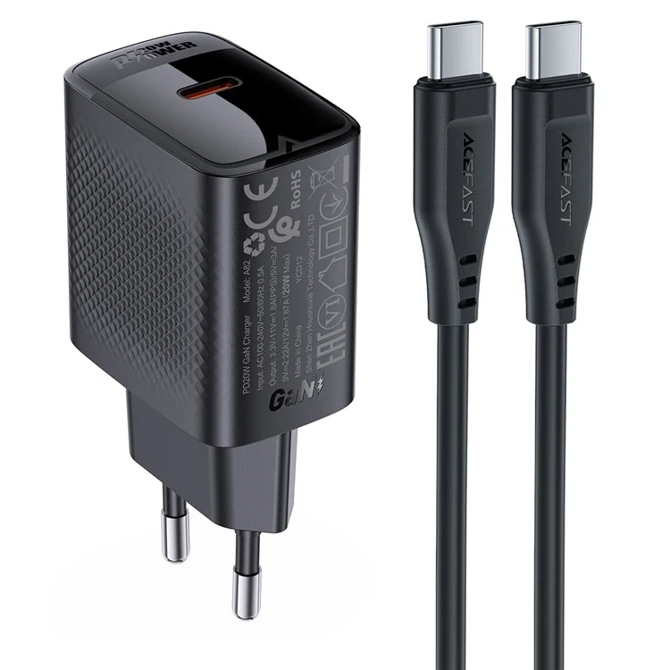 ACEFAST A82 PD 20W GaN Single USB-C Charger Set (P5) con cable tipo C a tipo C de 1,2 m (enchufe de la UE)