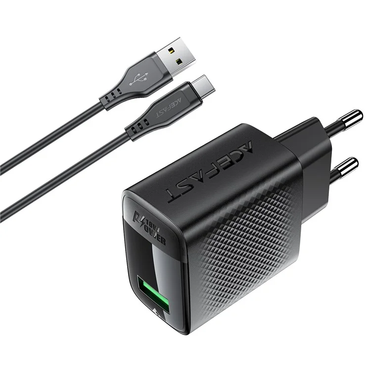 ACEFAST A90 GaN Wall Charger QC 18W Single USB-A Power Adapter with Type-C Cable - EU Plug