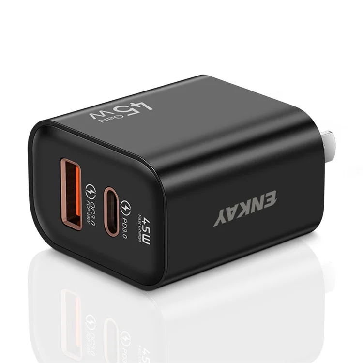 ENKAY ENK-FC001 45W USB-A + Type-C Dual Port Wandladegerät - Schwarz